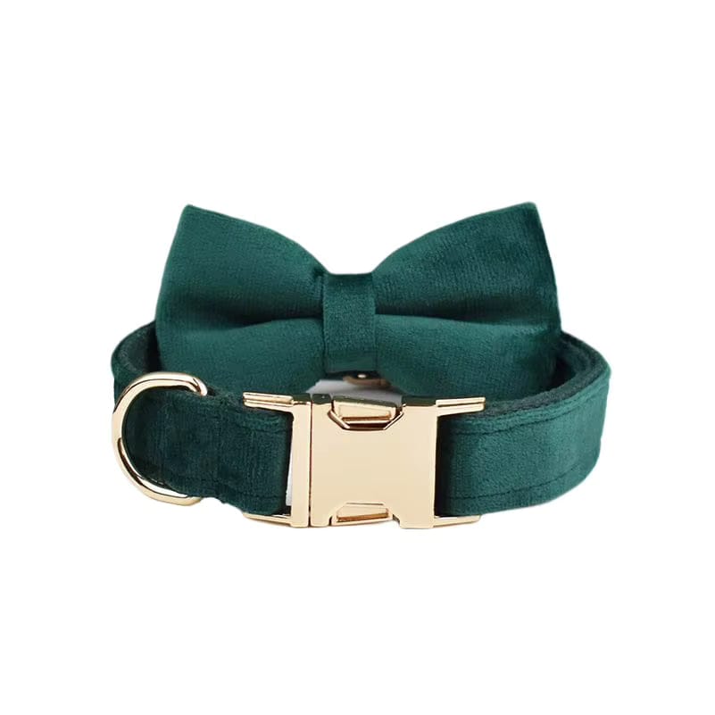 Green Velvet Dog Harness Set – Personalized No-Pull Harness, Leash & Collar
