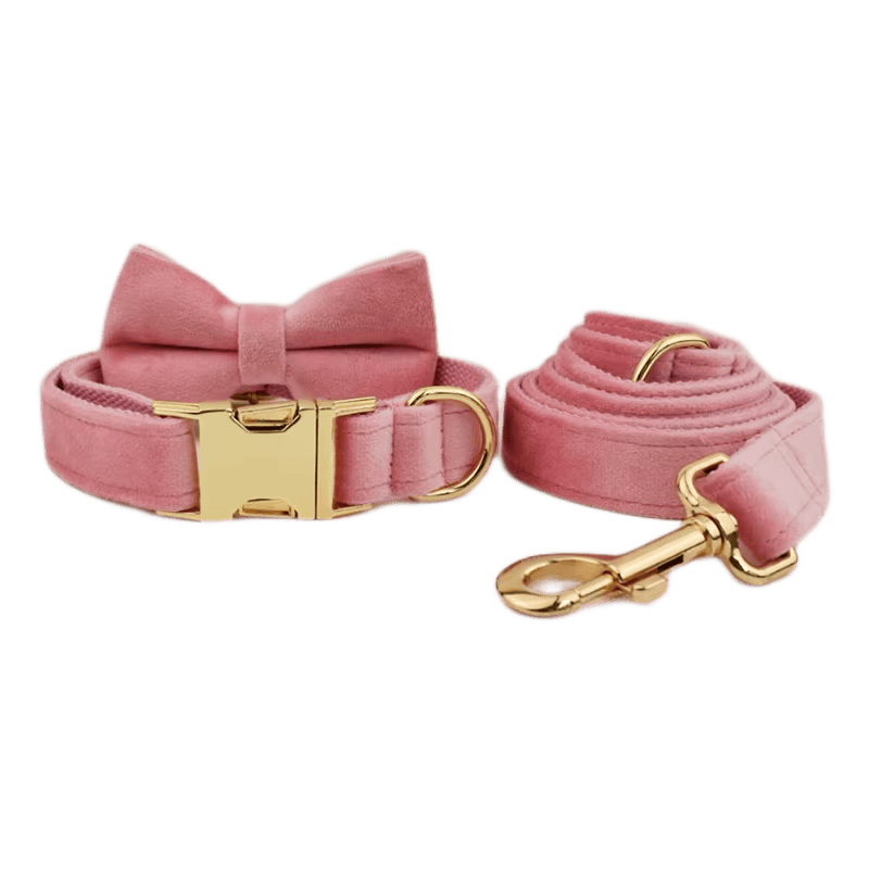 Pink Velvet Dog Harness Set – Personalized No-Pull Harness, Leash & Collar