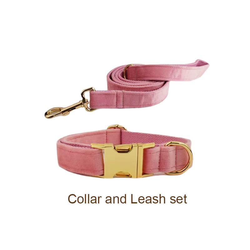 Pink Velvet Dog Harness Set – Personalized No-Pull Harness, Leash & Collar