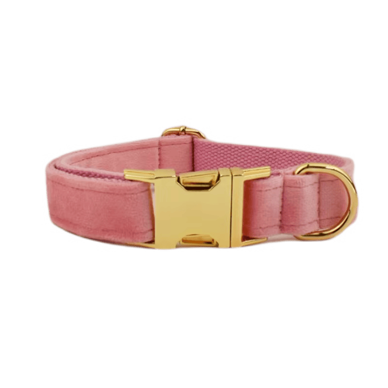 Pink Velvet Dog Harness Set – Personalized No-Pull Harness, Leash & Collar