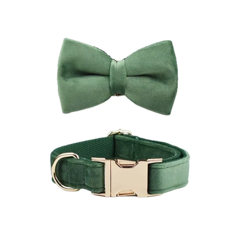 Forest Green Velvet Dog Harness Set – Personalized No-Pull Harness, Leash & Collar