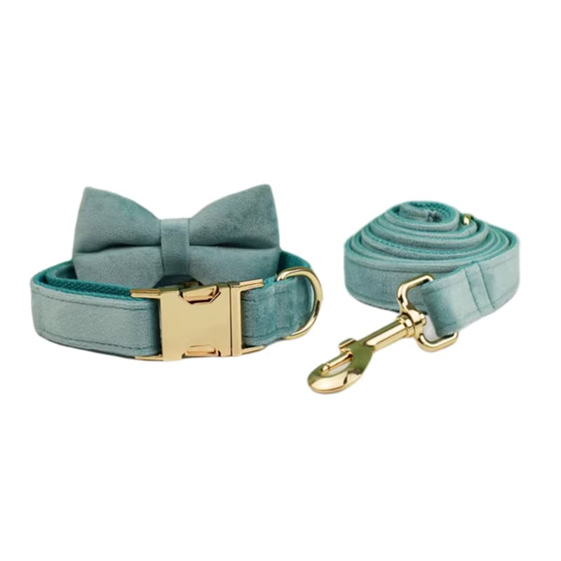 Green Ocean Velvet Dog Harness Set – Personalized No-Pull Harness, Leash & Collar