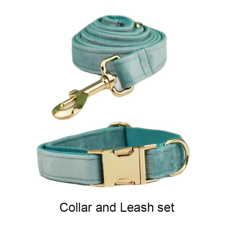 Green Ocean Velvet Dog Harness Set – Personalized No-Pull Harness, Leash & Collar