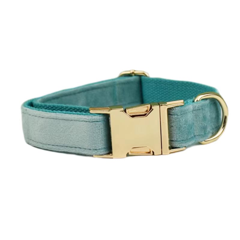 Green Ocean Velvet Dog Harness Set – Personalized No-Pull Harness, Leash & Collar