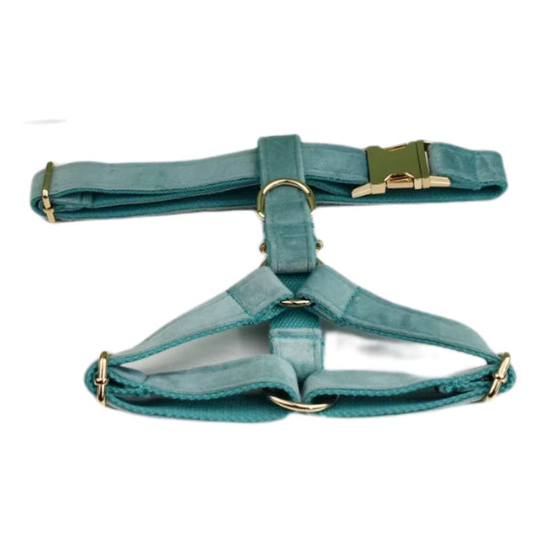 Green Ocean Velvet Dog Harness Set – Personalized No-Pull Harness, Leash & Collar