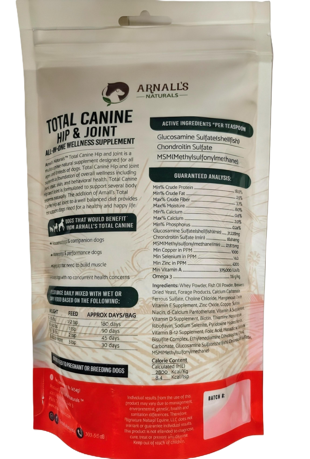Arnall’s Naturals Total Canine Hip & Joint Supplement for Dogs – 140 g or 454 g