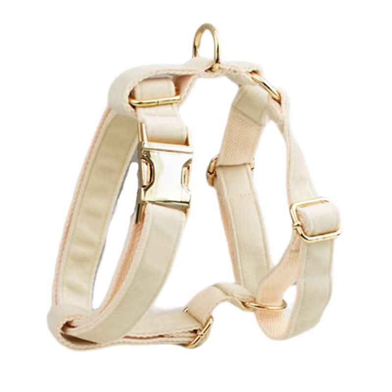 Milky White Velvet Dog Harness Set – Personalized No-Pull Harness, Leash & Collar