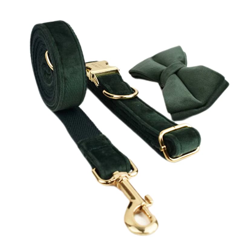 Forest Teal Velvet Dog Harness Set – Personalized No-Pull Harness, Leash & Collar