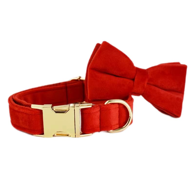Red Velvet Dog Harness Set – Personalized No-Pull Harness, Leash & Collar