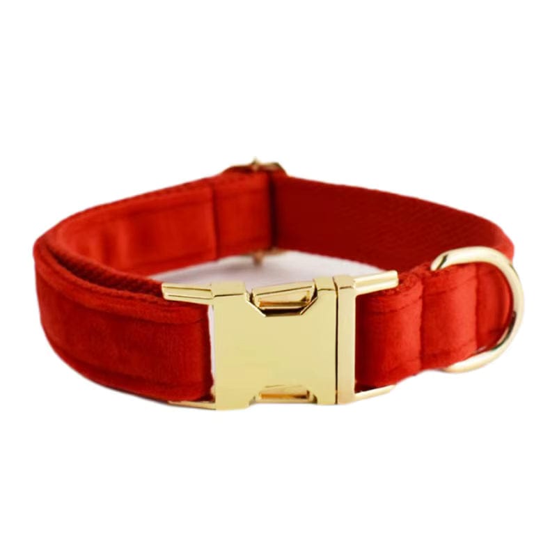 Red Velvet Dog Harness Set – Personalized No-Pull Harness, Leash & Collar