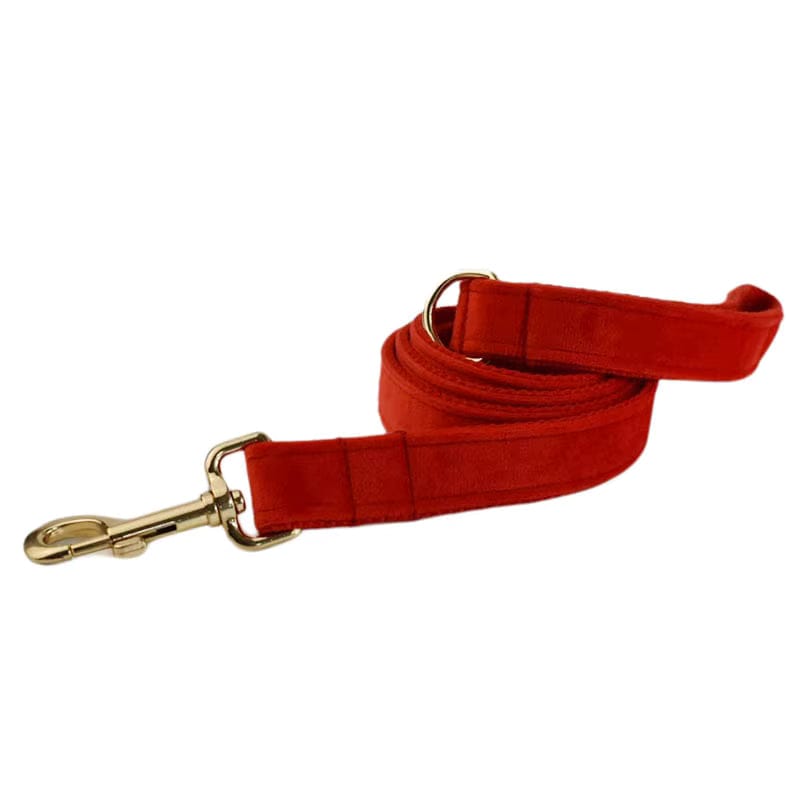 Red Velvet Dog Harness Set – Personalized No-Pull Harness, Leash & Collar