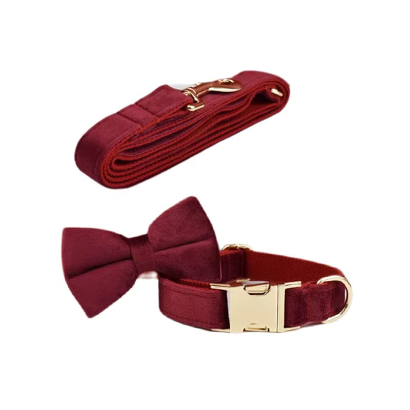 Red Wine Velvet Dog Harness Set – Personalized No-Pull Harness, Leash & Collar