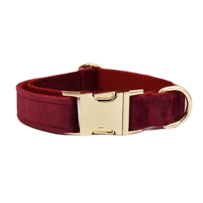Red Wine Velvet Dog Harness Set – Personalized No-Pull Harness, Leash & Collar