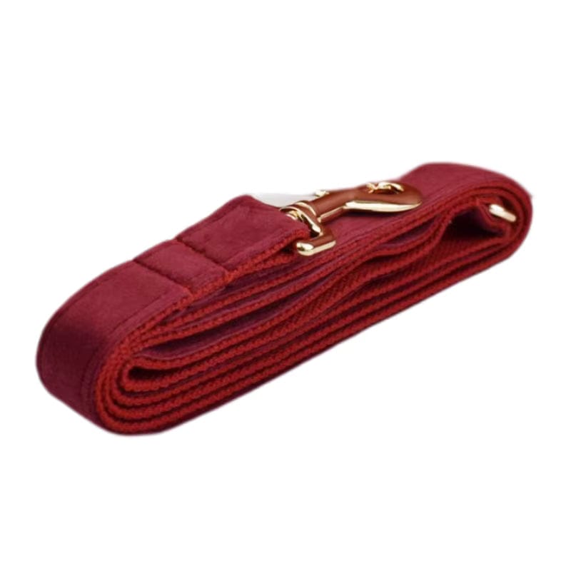 Red Wine Velvet Dog Harness Set – Personalized No-Pull Harness, Leash & Collar