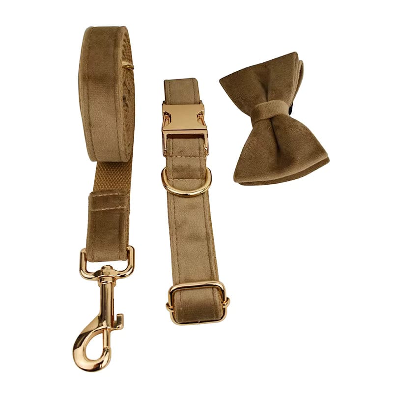 Khaki Velvet Dog Harness Set – Personalized No-Pull Harness, Leash & Collar