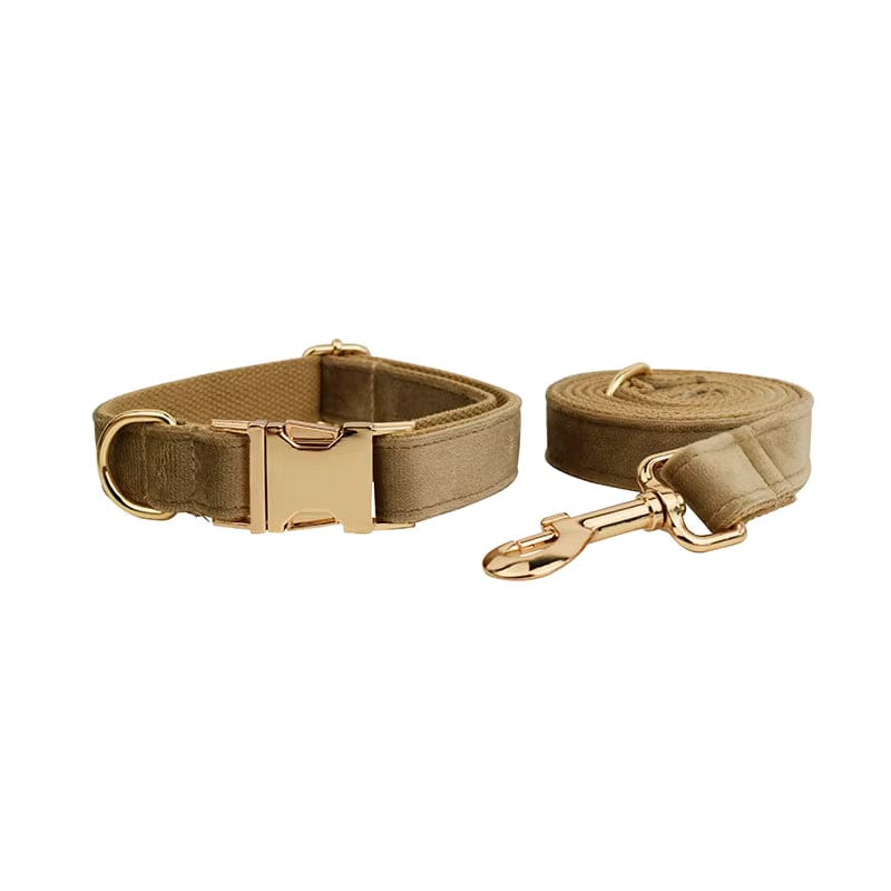 Khaki Velvet Dog Harness Set – Personalized No-Pull Harness, Leash & Collar