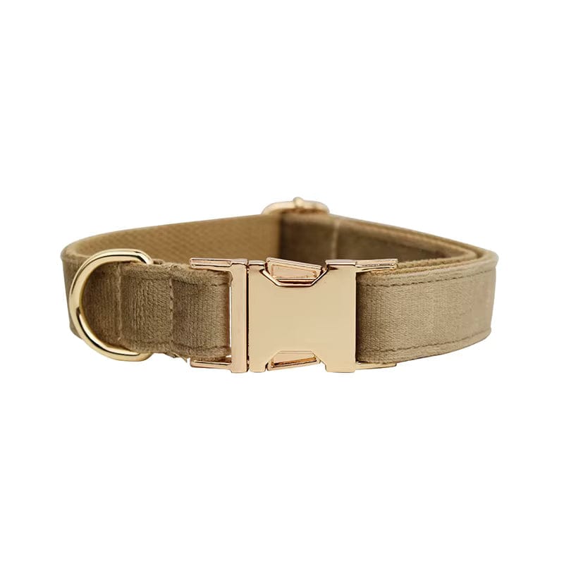 Khaki Velvet Dog Harness Set – Personalized No-Pull Harness, Leash & Collar