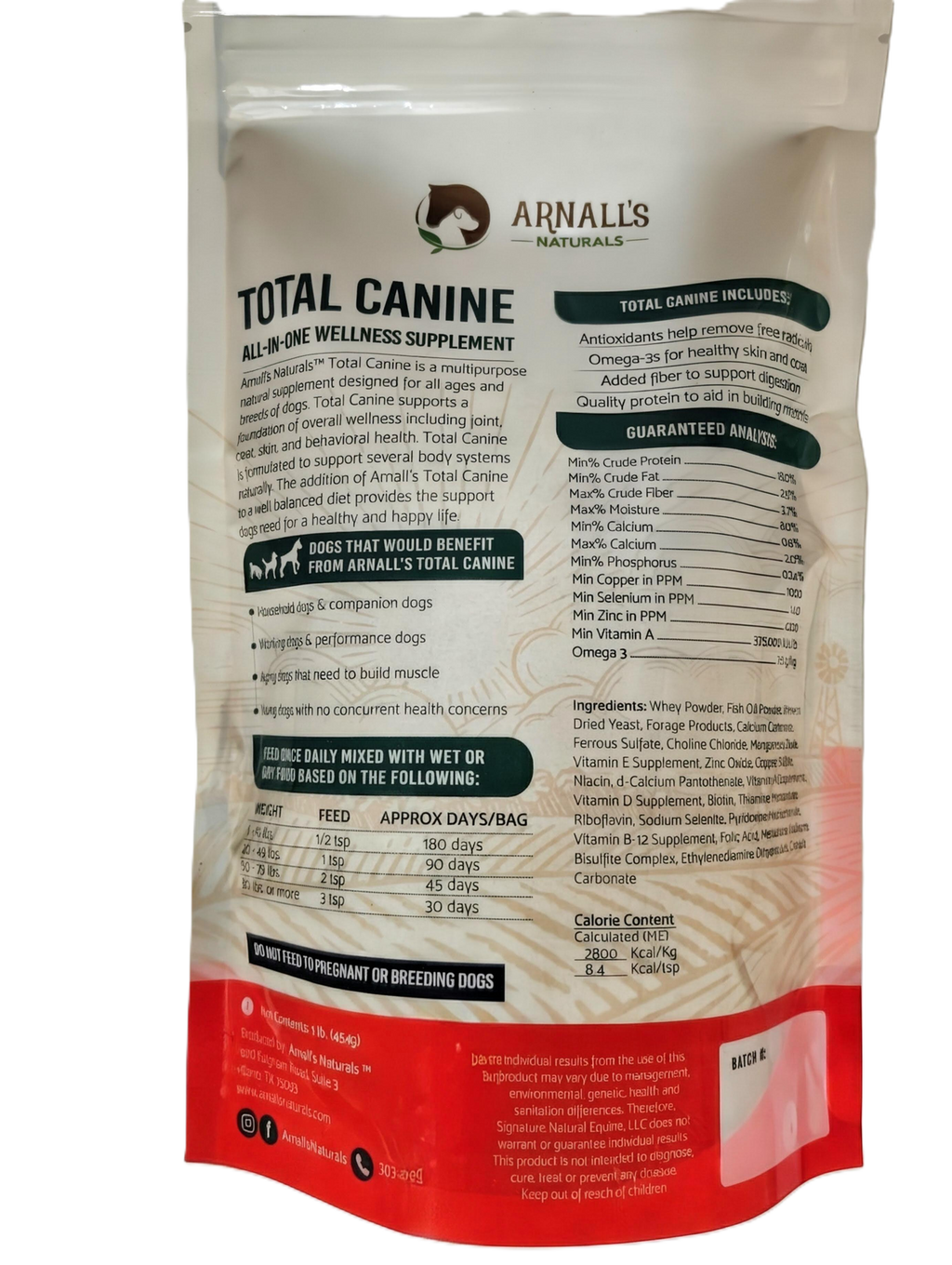 Arnall’s Naturals Total Canine Daily Wellness Supplement for Dogs – 140 g or 454 g