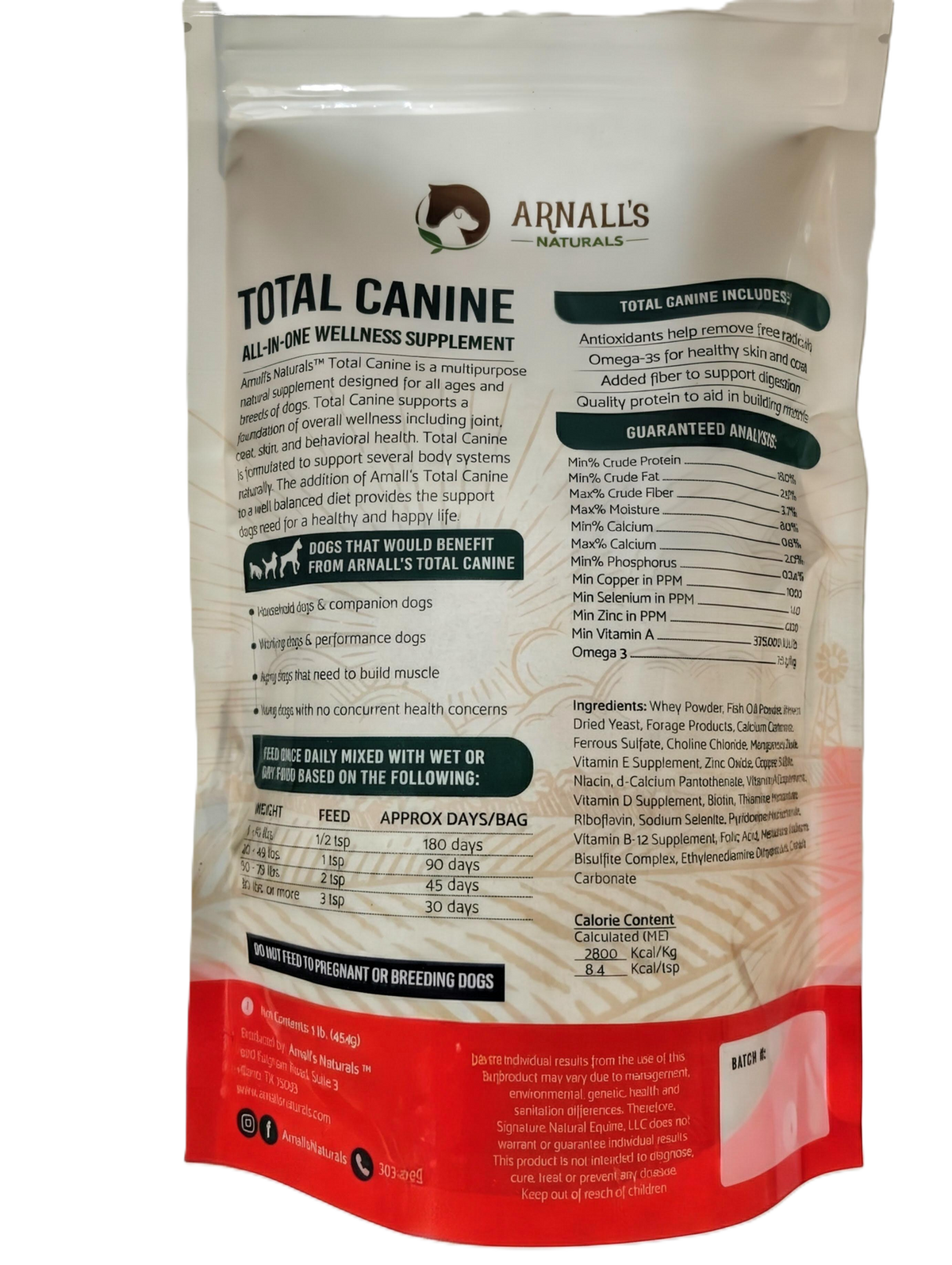 Arnall’s Naturals Total Canine Daily Wellness Supplement for Dogs – 140 g or 454 g
