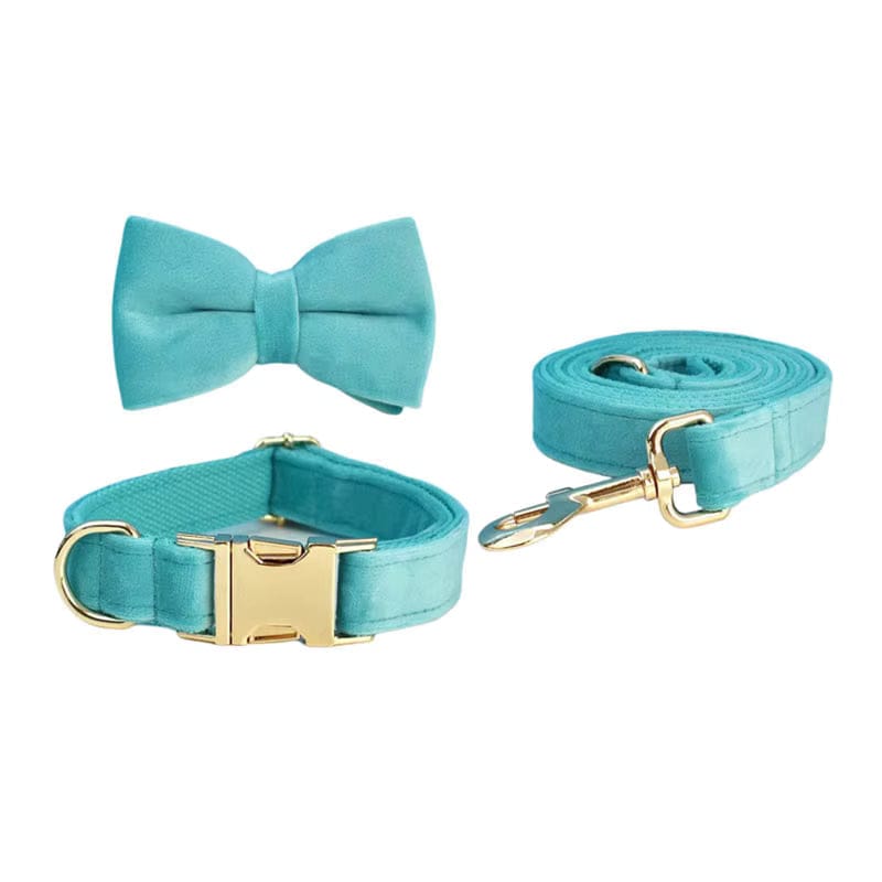 Turquoise Stone Velvet Dog Harness Set – Personalized No-Pull Harness, Leash & Collar