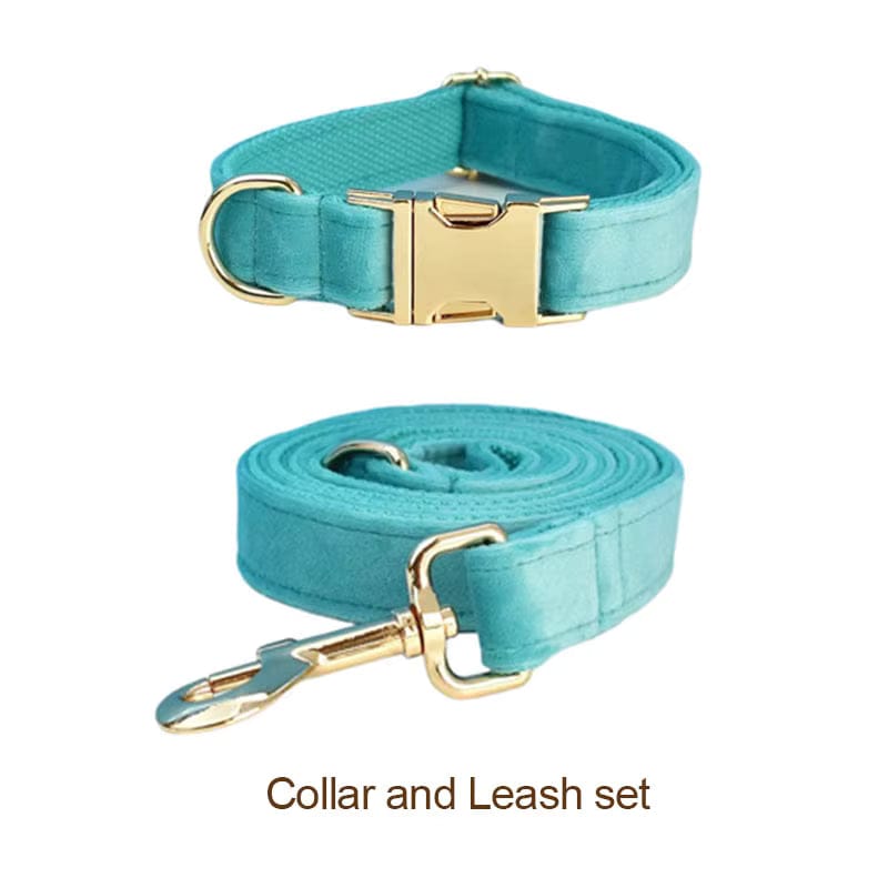 Turquoise Stone Velvet Dog Harness Set – Personalized No-Pull Harness, Leash & Collar