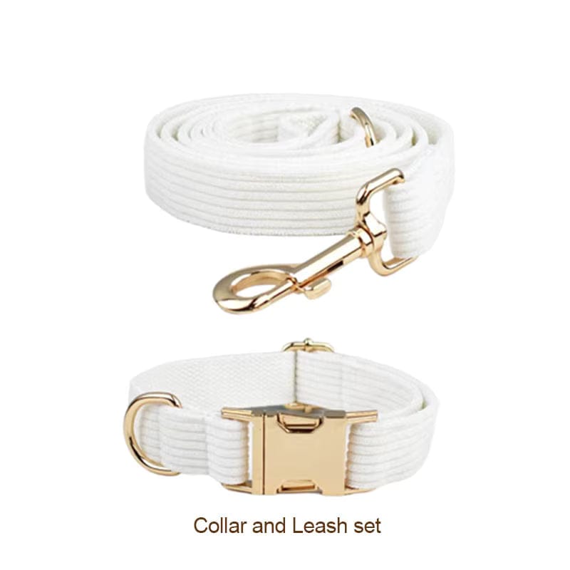 White Corduroy Dog Harness Set – Personalized No-Pull Harness, Leash & Collar
