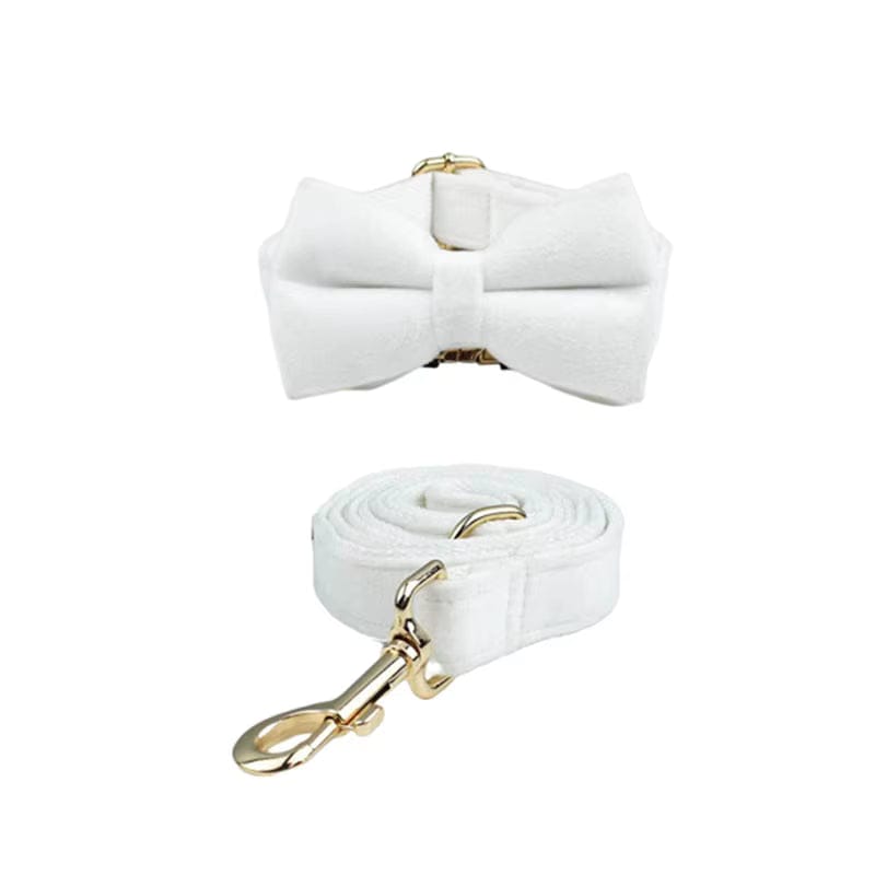 White Wedding Velvet Dog Harness Set – Personalized No-Pull Harness, Leash & Collar