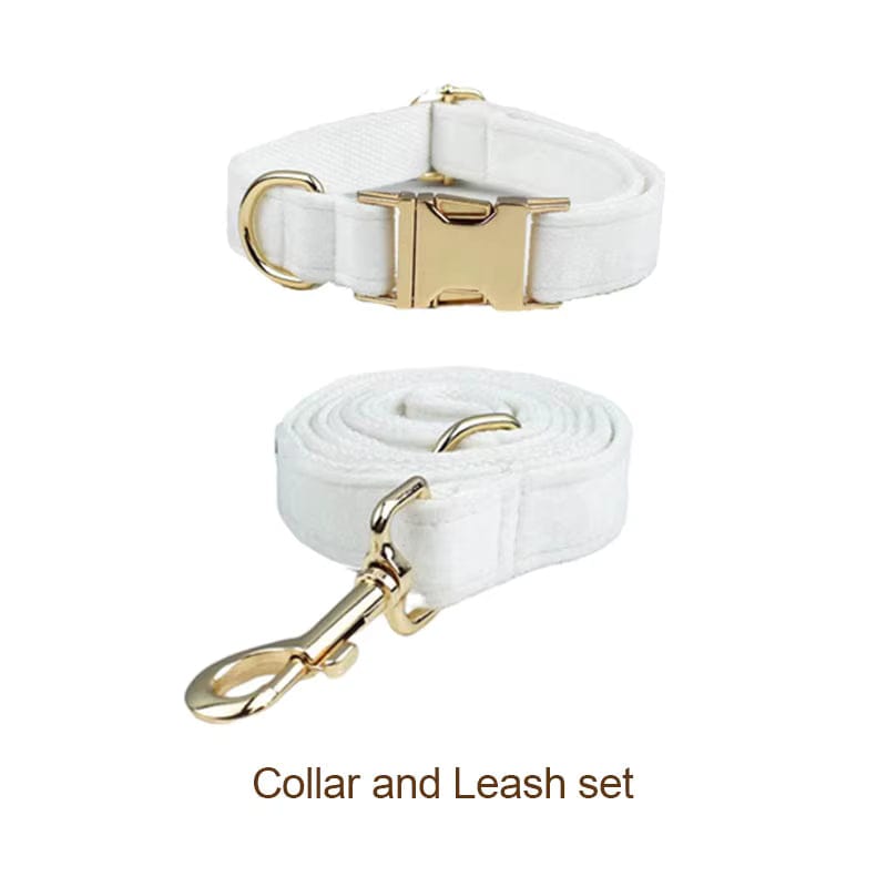 White Wedding Velvet Dog Harness Set – Personalized No-Pull Harness, Leash & Collar