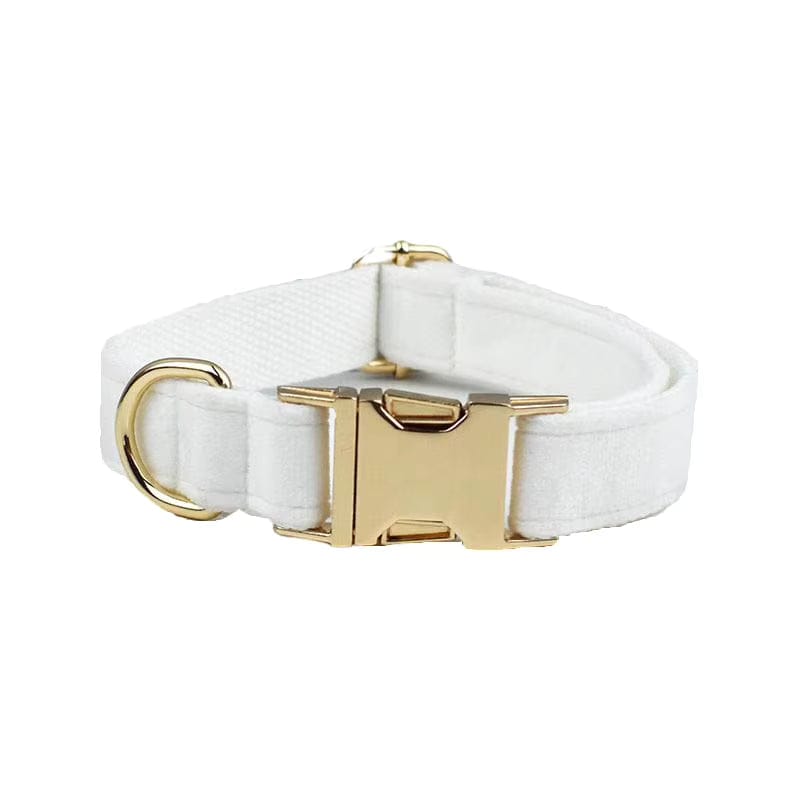 White Wedding Velvet Dog Harness Set – Personalized No-Pull Harness, Leash & Collar