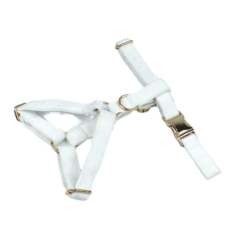 White Wedding Velvet Dog Harness Set – Personalized No-Pull Harness, Leash & Collar