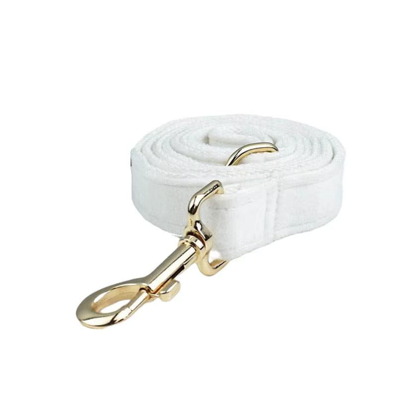 White Wedding Velvet Dog Harness Set – Personalized No-Pull Harness, Leash & Collar